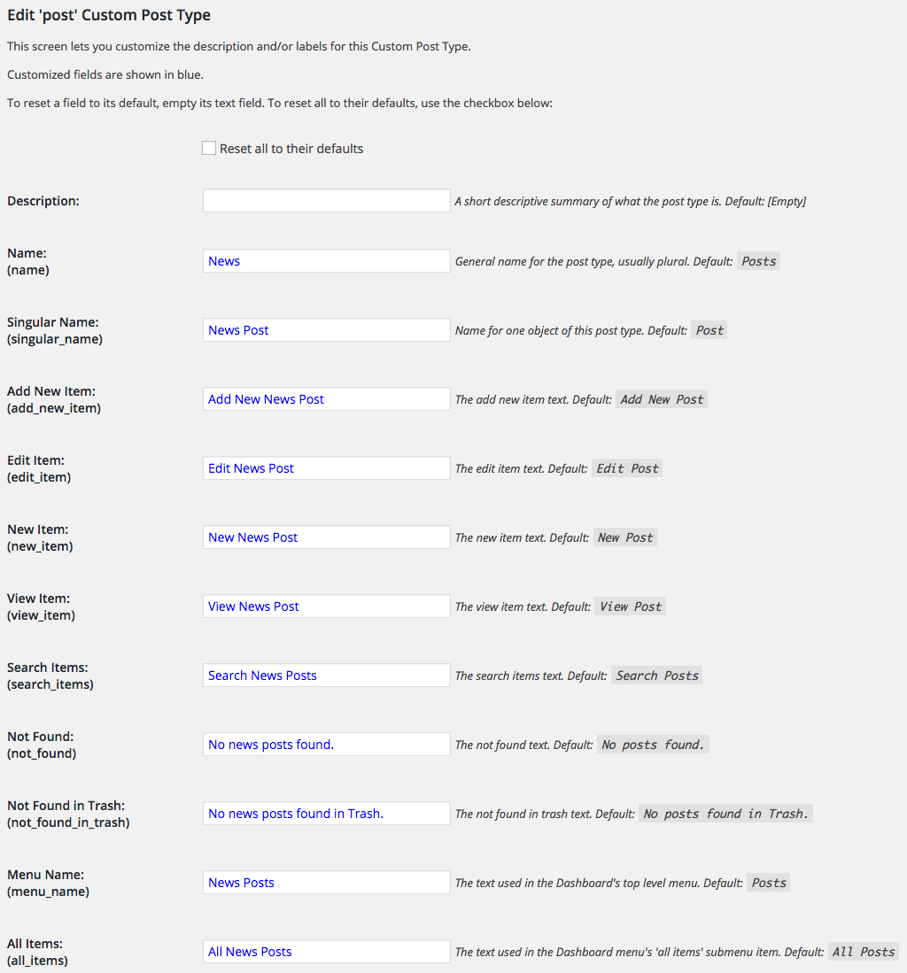 修改 WordPress 文章类型名称和分类法名称 修改 WordPress 文章类型名称和分类法名称